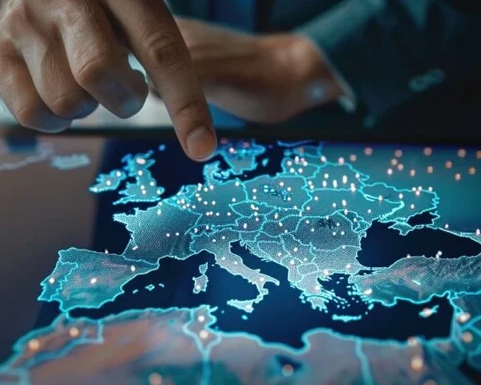 Business professional reviewing and signing documents for expanding operations into European markets.